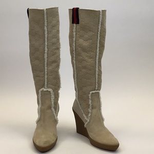 Gucci Shearling Rubber wedge sole Knee High Boots